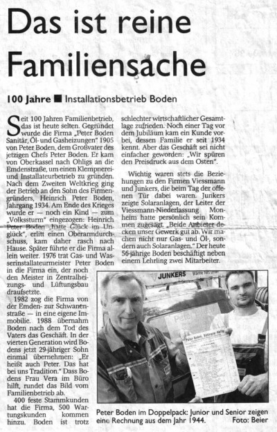 100 Jahre Installationsbetrieb Boden Solingen